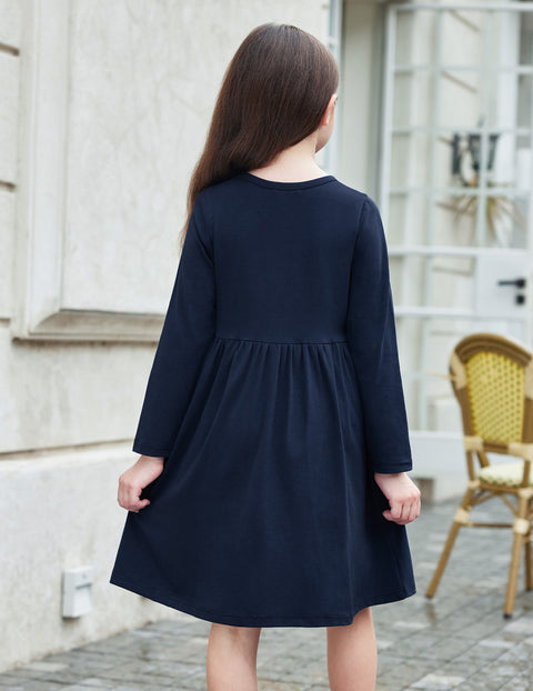 Arshiner Girl's Dresses Button Down Midi Long Sleeve Sundress