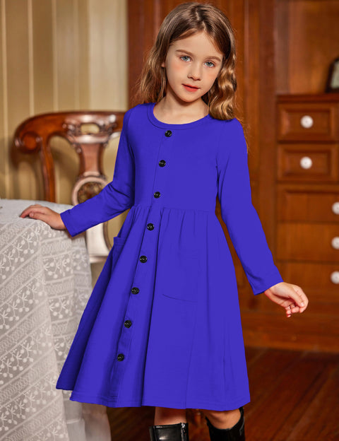 Arshiner Girl's Dresses Button Down Midi Long Sleeve Sundress