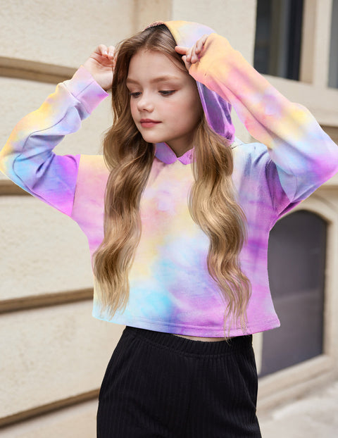Arshiner Girls Crop Tops Tie-Dye Hoodies Kids Long Sleeve Sweatshirts