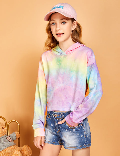 Arshiner Girls Crop Tops Tie-Dye Hoodies Kids Long Sleeve Sweatshirts