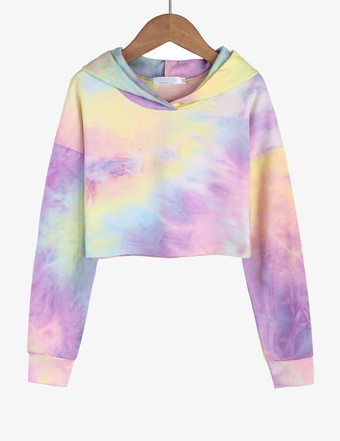 Arshiner Girls Crop Tops Tie-Dye Hoodies Kids Long Sleeve Sweatshirts