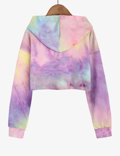 Arshiner Girls Crop Tops Tie-Dye Hoodies Kids Long Sleeve Sweatshirts