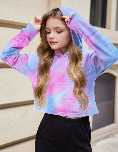 Arshiner Girls Crop Tops Tie-Dye Hoodies Kids Long Sleeve Sweatshirts
