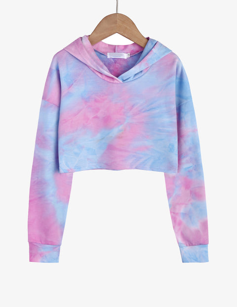 Arshiner Girls Crop Tops Tie-Dye Hoodies Kids Long Sleeve Sweatshirts