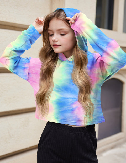 Arshiner Girls Crop Tops Tie-Dye Hoodies Kids Long Sleeve Sweatshirts
