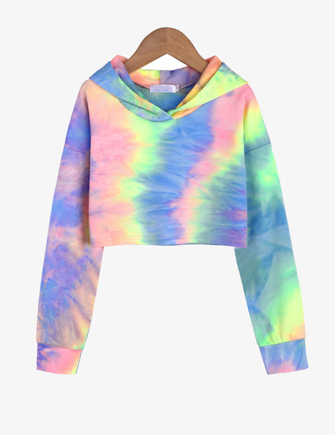 Arshiner Girls Crop Tops Tie-Dye Hoodies Kids Long Sleeve Sweatshirts