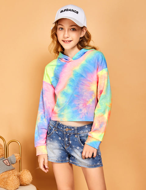 Arshiner Girls Crop Tops Tie-Dye Hoodies Kids Long Sleeve Sweatshirts