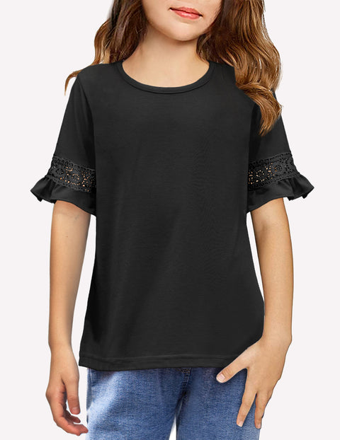 Arshiner Girls T-Shirt Kids Tunic Tops Lace Short Sleeve Loose Soft Blouse