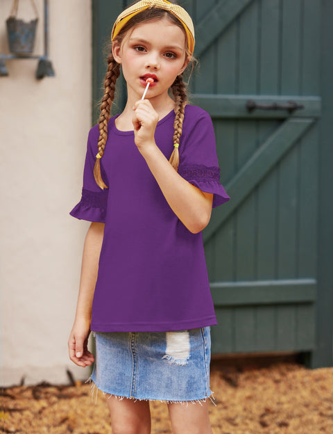 Arshiner Girls T-Shirt Kids Tunic Tops Lace Short Sleeve Loose Soft Blouse