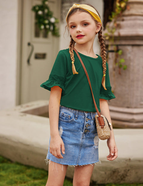 Arshiner Girls T-Shirt Kids Tunic Tops Lace Short Sleeve Loose Soft Blouse