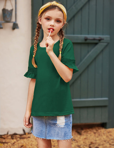 Arshiner Girls T-Shirt Kids Tunic Tops Lace Short Sleeve Loose Soft Blouse