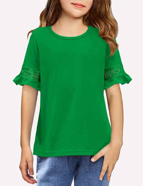 Arshiner Girls T-Shirt Kids Tunic Tops Lace Short Sleeve Loose Soft Blouse