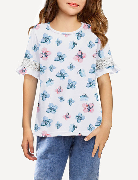 Arshiner Girls T-Shirt Kids Tunic Tops Lace Short Sleeve Loose Soft Blouse