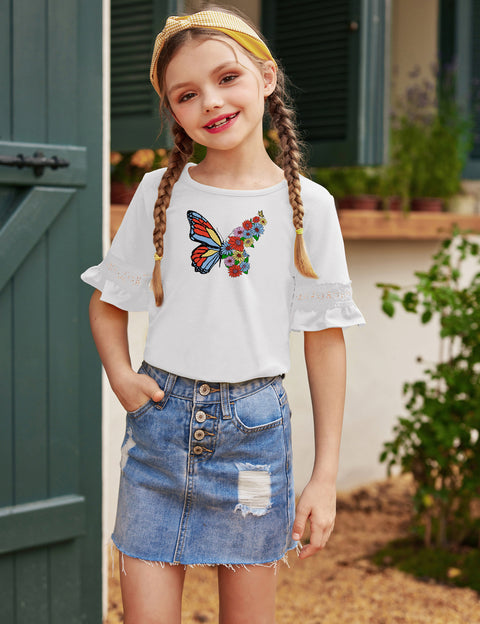 Arshiner Girls T-Shirt Kids Tunic Tops Lace Short Sleeve Loose Soft Blouse