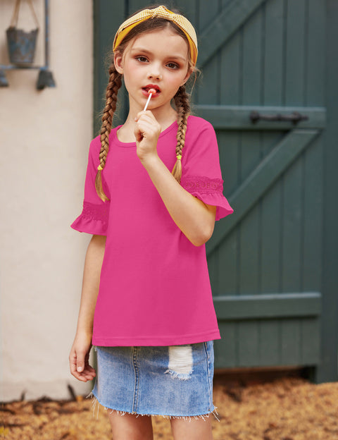 Arshiner Girls T-Shirt Kids Tunic Tops Lace Short Sleeve Loose Soft Blouse