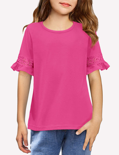 Arshiner Girls T-Shirt Kids Tunic Tops Lace Short Sleeve Loose Soft Blouse