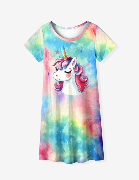 Arshiner Girls Nightgowns Short Sleeve Cartoon Pajama Dress