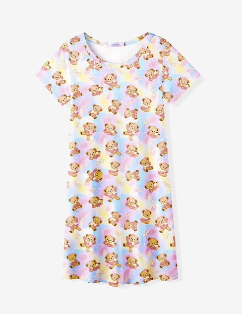 Arshiner Girls Nightgowns Short Sleeve Cartoon Pajama Dress