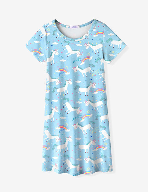 Arshiner Girls Nightgowns Short Sleeve Cartoon Pajama Dress