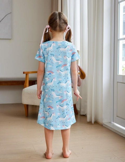 Arshiner Girls Nightgowns Short Sleeve Cartoon Pajama Dress