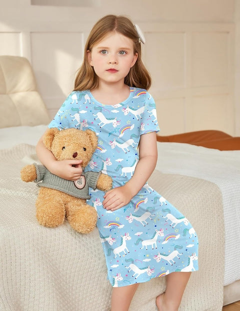 Arshiner Girls Nightgowns Short Sleeve Cartoon Pajama Dress