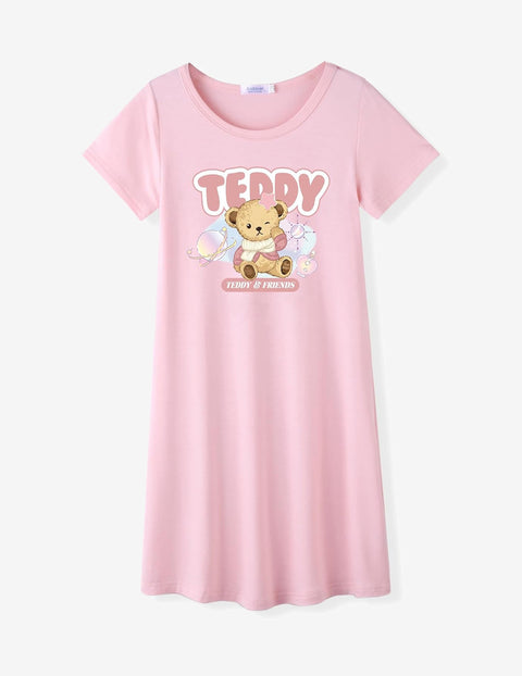 Arshiner Girls Nightgowns Short Sleeve Cartoon Pajama Dress