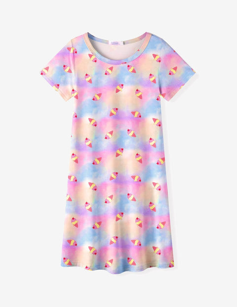 Arshiner Girls Nightgowns Short Sleeve Cartoon Pajama Dress