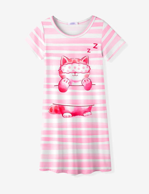 Arshiner Girls Nightgowns Short Sleeve Cartoon Pajama Dress