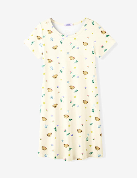 Arshiner Girls Nightgowns Short Sleeve Cartoon Pajama Dress