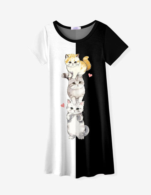 Arshiner Girls Nightgowns Short Sleeve Cartoon Pajama Dress