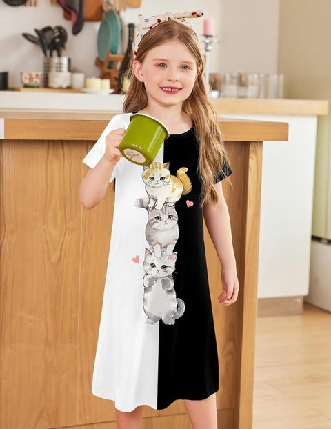 Arshiner Girls Nightgowns Short Sleeve Cartoon Pajama Dress