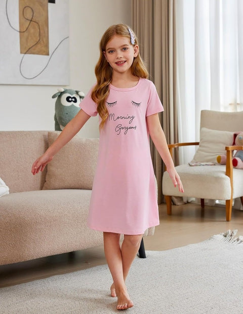 Arshiner Girls Nightgowns Short Sleeve Cartoon Pajama Dress