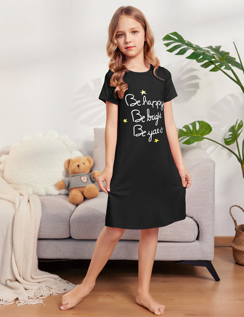 Arshiner Girls Nightgowns Short Sleeve Cartoon Pajama Dress