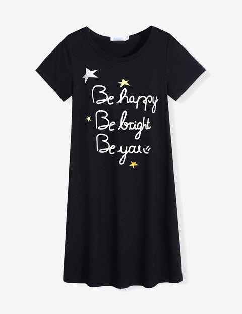 Arshiner Girls Nightgowns Short Sleeve Cartoon Pajama Dress