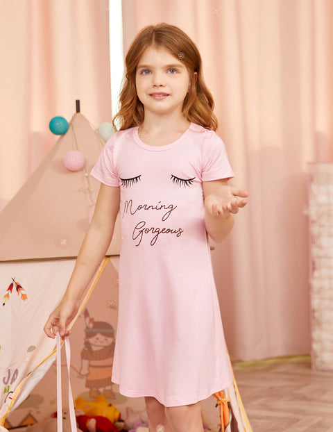 Arshiner Girls Nightgowns Short Sleeve Cartoon Pajama Dress
