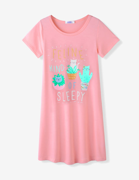 Arshiner Girls Nightgowns Short Sleeve Cartoon Pajama Dress