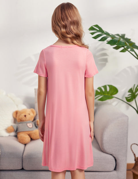 Arshiner Girls Nightgowns Short Sleeve Cartoon Pajama Dress