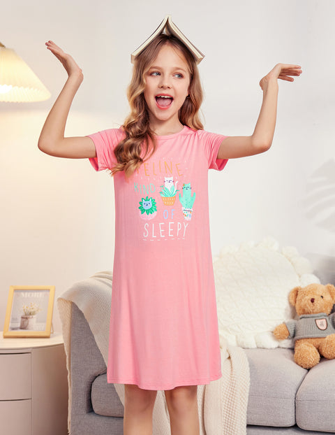 Arshiner Girls Nightgowns Short Sleeve Cartoon Pajama Dress