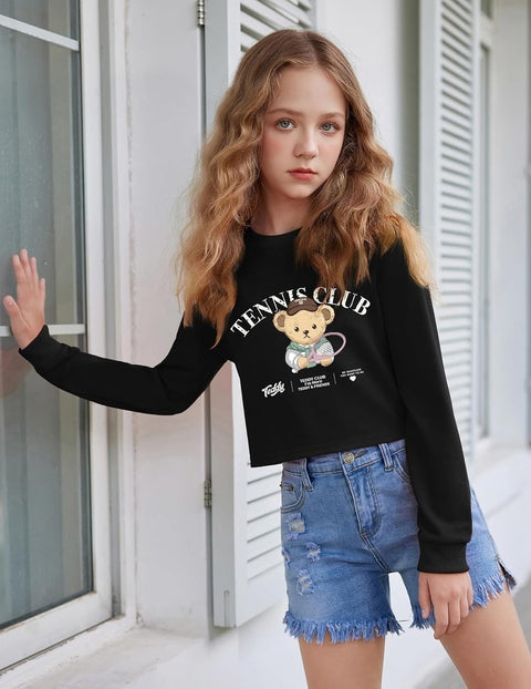 Arshiner Girls Crop Tops Kids Long Sleeve Pullover Sweatshirts