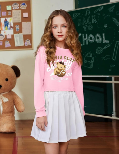 Arshiner Girls Crop Tops Kids Long Sleeve Pullover Sweatshirts