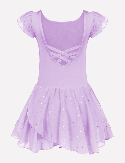 Arshiner Girls Ruffle Sleeve Ballet Dance Dress Tutu Skirted Leotard