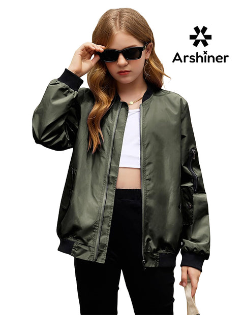 Arshiner Girls Bomber Jacket Casual Coat Zip Up Outerwear