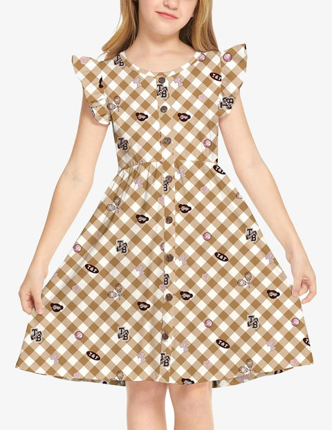 Arshiner Girls Dress Flutter Sleeve A-Line Button Down Sundress