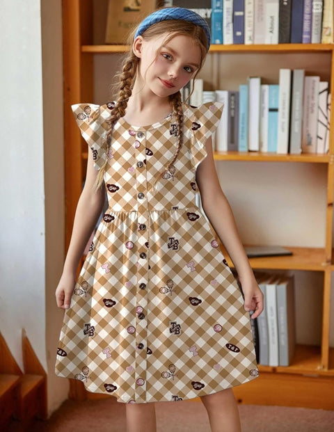 Arshiner Girls Dress Flutter Sleeve A-Line Button Down Sundress