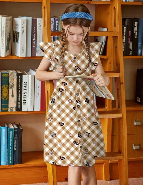 Arshiner Girls Dress Flutter Sleeve A-Line Button Down Sundress