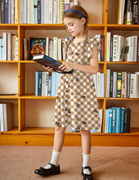 Arshiner Girls Dress Flutter Sleeve A-Line Button Down Sundress