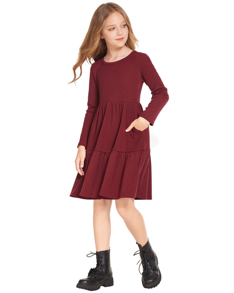 Arshiner Girls Sweater Dress Long Sleeve Knit Swing Fall Tiered Dresses