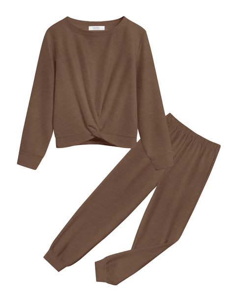 Arshiner Girls 2 Piece Outfits Fashion Twist Front Tracksuit Jogger set
