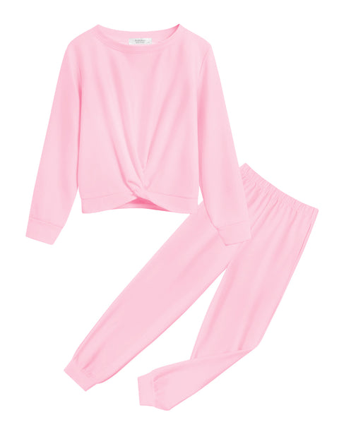 Arshiner Girls 2 Piece Outfits Fashion Twist Front Tracksuit Jogger set
