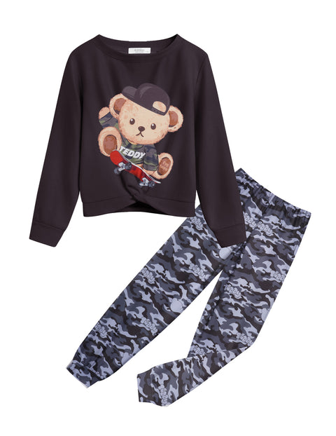 Arshiner Girls 2 Piece Outfits Fashion Twist Front Tracksuit Jogger set